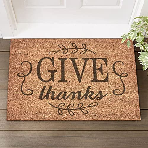 UanMere Coir Door Mat Rustic Non Slip Rubber Back Give Thanks Mat 16x24in Positive Quotes Lettering Words Houses Doormat Outdoor/Indoor