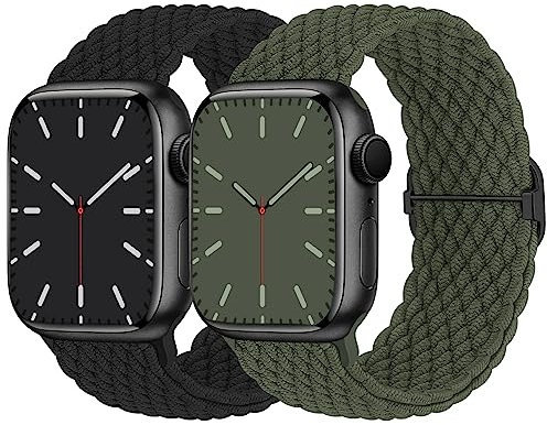 Nimblistic 2 Pack Stretchy Braided Solo Loop Compatible for Apple Watch Straps 42/44/45/46/49mm, Adjustable Sport Stretch Elastic Replacement Band for iWatch SE/Ultra2/Series 10 9 8 7 6 5 4 3 2 1