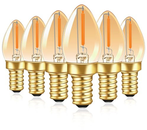 Ampoule LED C7 E12 220V, Ampoule Bougie Edison Vintage E12 0.5W Remplacement 5W, Ampoule à Filament LED E12 Ambre Ampoule Décorative Veilleuse, Blanc Chaud 2200K, Non Dimmable, Lot de 6