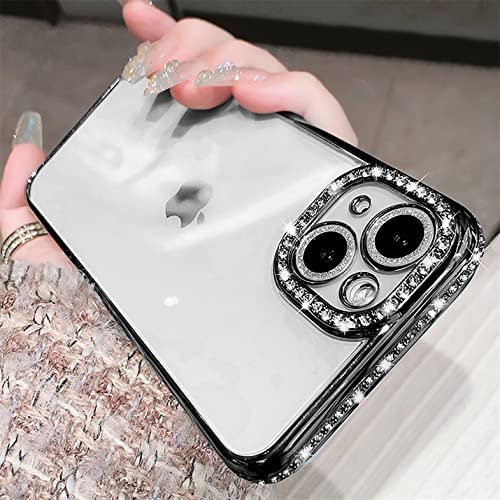 Tybiky Coque de protection pour iPhone 13 - En silicone TPU transparent - Avec strass brillants et brillants - Anti-chocs - Noir