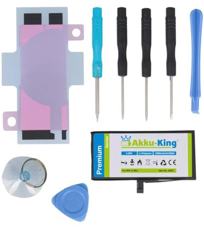 Power-Akku kompatibel mit Apple iPhone 12 Mini - Li-Polymer 2580mAh - mit Öffnungswerkzeug/Klebestreifen (353mAh mehr)