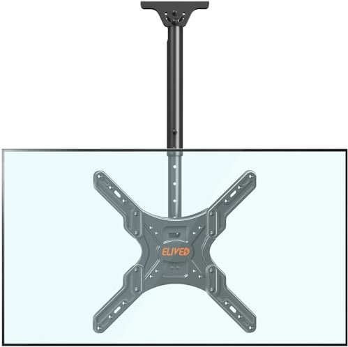ELIVED Ceiling TV Bracket Height Adjustable for Most 24-65 Inch LED, LCD, OLED Flat/Curved TVs with Max VESA 400x400mm up to 45KG, Tilt Swivel Ceiling Wall Bracket, Full Motion TV Wall Mount EV3015