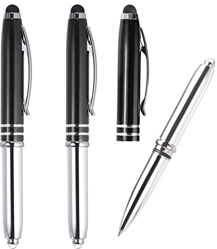 PATIKIL Bolígrafo con Óptico Lápiz Punta y LED Linterna, 3 Paquete 3 en 1 Metal Bolígrafo Negro Tinta 1,0mm Medio Punto Óptico Lápiz Bolígrafo para Táctil Pantallas, Negro