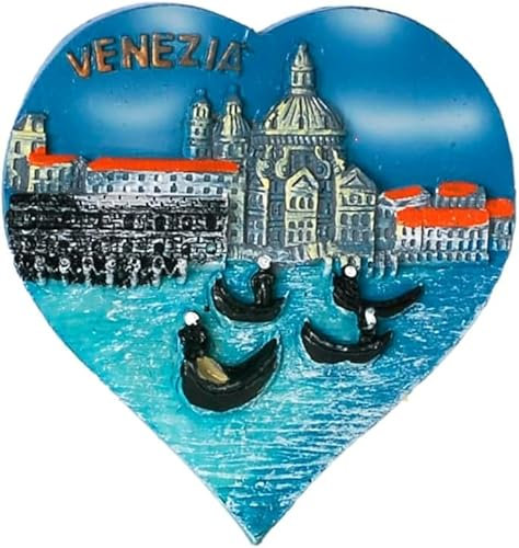 KUSTOM ART Kühlschrankmagnet 3D Harz Italien Venedig Souvenir Herz Platz San Marco Gondel Geschenk Haus Küche Sammlung 7 x 6,5