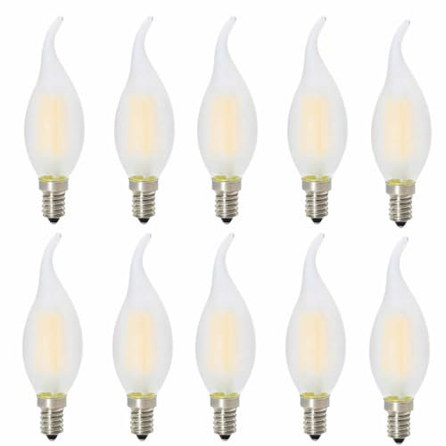 Jiotouhu 10 Stück 4W Nicht Dimmbar LED Lampe in Kerzenform mit E14 Fassung, LED Filament Kerze Birne Windstoß Matt Warmweiß 2700K,Energieklasse B