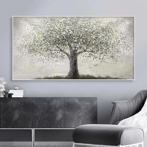 CHAOJIART Affiche d'arbre de vie abstraite moderne à l'huile noir et blanc, peinture sur toile, tableau d'art mural, pour décoration de salon, 40x80 cm, sans cadre