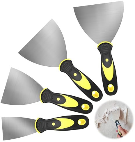 UKOFEW 4 Pezzi Spatole in Acciaio Inossidabile,Spatole per Stucco con Manico in Plastica,Raschietti per Pareti per Rimuovere Carta da Parati e Riparare Pareti