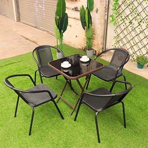 5-teiliges Bistro-ESS-Set für die Terrasse, mit Tischplatte aus gehärtetem Glas, Gartenmöbel, Bistrohocker für den Balkon, Rasen, Garten, Hinterhof