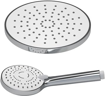 JOHO ABS Kopfbrause 8 Zoll Regendusche Duschkopf mit Handbrause, Runden Einbauduschkopf Mit Anti-Kalk Düsen D20cm Chrom