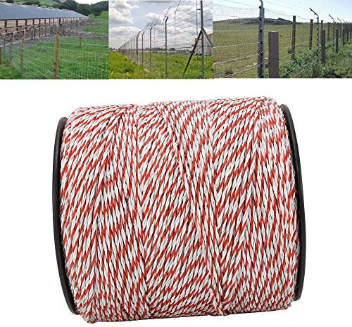 GAESHOW Electric Fence Wire, 6 Strand Electric Fence Polywire, White & Red Electric Livestock Fence Wire with Chuck for Cattle Sheep Horse Pets Crop Protection