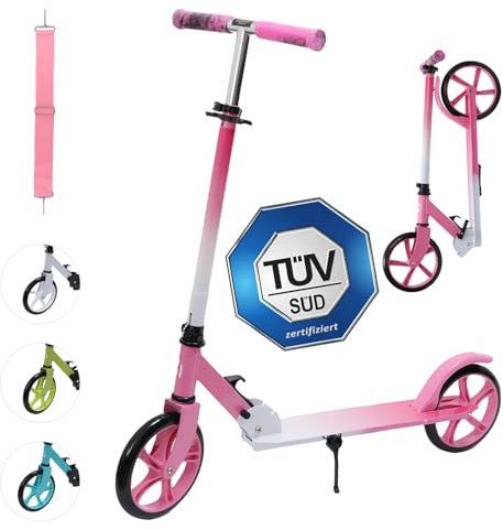 Habib Gruppe Cityroller - Kick Scooter - Kinderroller für Kinder und Jugendliche Zertifiziert vom TÜV Süd - Faltbarer Aluminium-Tretroller Höhenverstellbar - 200mm Räder - Tragbar - ab 10 Jahren