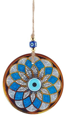 WEBEEDY 12cm Blaues Böses Auge Wandbehang Blumendesign Türkisches Böses Auge Aufhängungsschmuck Schutzamulett Nazar Amulett Für Zuhause WanddekoEinweihungsgeschenk Handwerksgeschenk