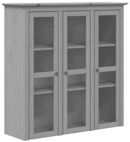 ULUYYUC Sideboard Vintage Vitrinenschrank Küche Mehrzweckschrank Barschrank - Vitrinenschrank mit Glastüren BODO Grau Massivholz Kiefer für Speisesaal Küche Schlafzimmer Wohnstube