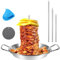 Brocheta vertical de acero inoxidable para barbacoa con 4 pinchos desmontables, 2 cepillos y jarras de aceite