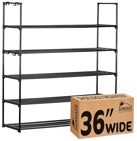 Sundaze Zapatero – Zapatero de metal de 5 niveles para entrada de puerta delantera, organizador de zapatos largo resistente para armario, dormitorio, entrada, garaje, estante de zapatos de metal