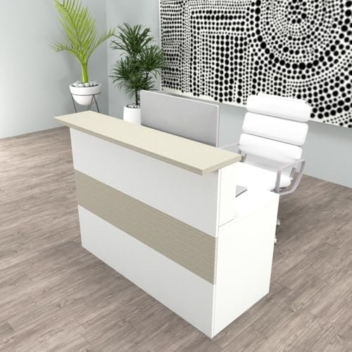 Henor Cidacos Empfangstheke Rezeption 100x60/75x110 cm Holz Rezeptionstheken Empfangstisch Supermarkt Store Beauty Salon Friseur Kassentheke Büromöbel Laden-Theke Rezeptionsmöbe Weiß Eiche Stel