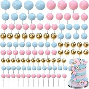 120 Pièces Boules de Décoration de Gâteau,BetterJonny Mini Topper de Gâteau de Ballon Balle Gâteau Topper pour Fête d'anniversaire Décoration de Gâteau d'Anniversaire(Or/Rose/Bleu)