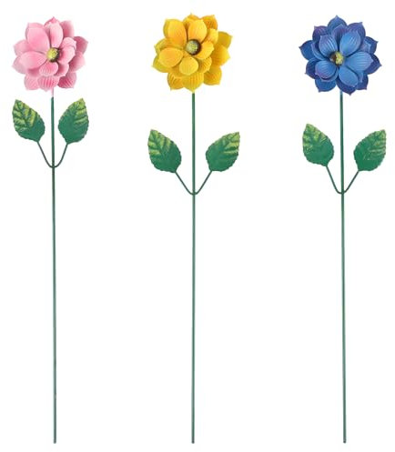 Dzmuero Gartenstecker, 3 Stück Gartendeko Rost, Gartenstecker Rost, Frühling Ornamente für Blumen im Freien, Gartendekorationen aus Eisen für Draußen, Retro Handwerkskunst (Bunte Blumen)