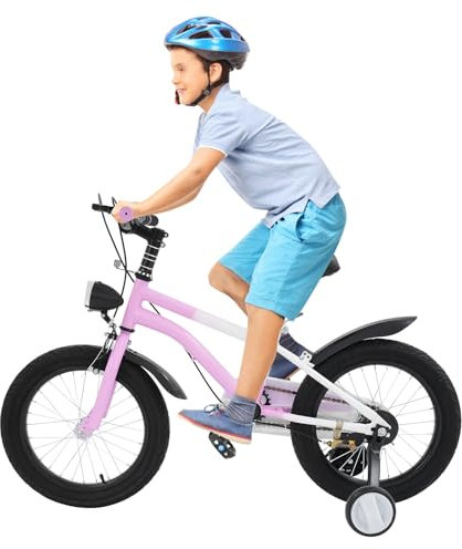 CUMELLIIR Kinderfahrrad 16 Zoll Jungen Mädchen, Fahrrad Mit Stützräder Und Licht, Höhe Einstellen, Hoher Kohlenstoffstahl Fahrrad Kinder Ab 4 5 6 7 Jahre, Pink