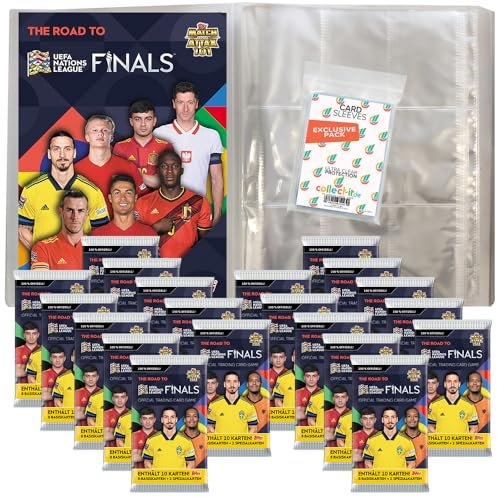 Bundle mit Topps - Road to 2022 UEFA Nations League - 1 Leere Sammelmappe + 20 Booster + Exklusive Collect-it Hüllen