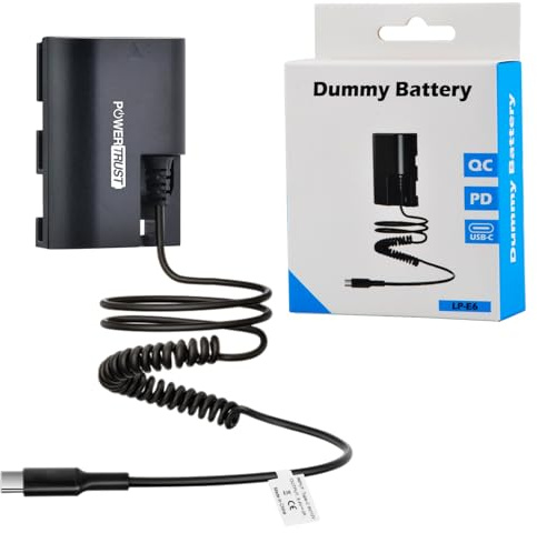 PowerTrust LP-E6 LP-E6N Dummy-Batterie mit USB-C-Ladung für Canon EOS R7 R6 R5 R 90d 80d 70d 60d 7d Mark II, 5d Mark II III IV, 6d Mark II II.