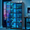Lvifur Led Vitrine Buffetschrank Sideboard, 35 × 70 × 165 cm Smart Vorratsschrank RGB 20 Farben Dimmbares Sideboard Intelligente Sensorik Vitrinenschrank Wohnzimmer （Black）