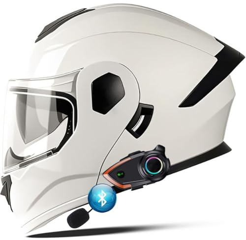 Klapphelm Motorrad Integrierter mit ECE-Zugelassener Bluetooth-Helm Leise Motorradhelm mit Anti-Fog-Doppelvisier Motorradhelm Vollvisier Motorrad Rennhelm für Männer Frauen M~XXL