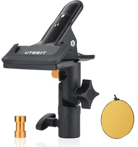 UTEBIT Riflettore Morsetto in Metallo Rotazione di 180° Adattatore per Reflector con Adattatore a Vite da 1/4'' a 3/8'' Supporto di Riflettore per Studio Fotografico Sfondo Flash