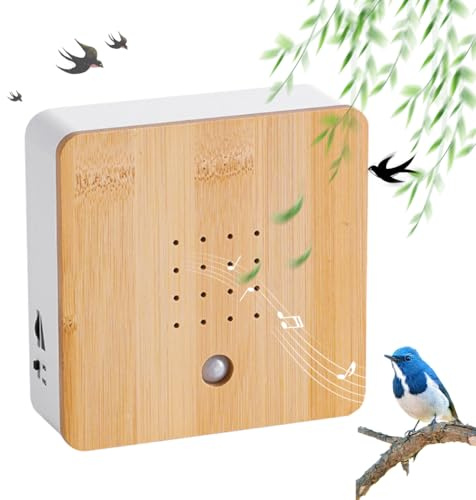 CEWROM Vogelgezwitscher Box Bewegungsmelder mit Wandhalterung, unsichtbarer HF Bewegungssensor Vogelgeräusche Licht, Bamboo Vollholzfront Vogelgesang Naturgeräusche Waldatmosphäre Soundbox