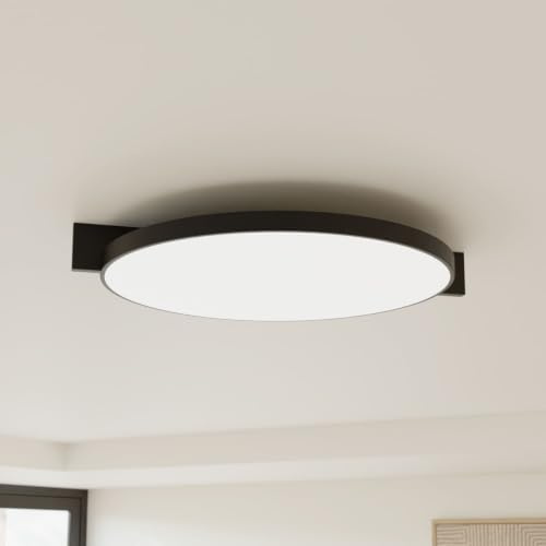 LUMIÈRE Design Deckenleuchte 'Resa' LED warmweiß 2700 K nicht dimmbar CRI 95 rund flach Aufbauleuchte Wohnlicht modern für Wohnzimmer Flur Schlafzimmer Schwarz 44cm