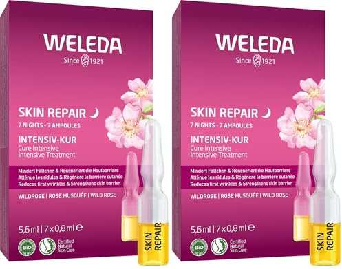WELEDA Bio Skin Repair Intensiv Kur Wildrose - Naturkosmetik Natural Aging Gesichtspflege 7 Tage Kur regeneriert die Hautbarriere für eine sichtbar glattere Haut (vegan, 7x 0,8ml) (Packung mit 2)