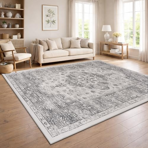 Paco Home Vintage Teppich Wohnzimmer Waschbar & rutschfest, pflegeleicht, modernes Retro Design im Boho Stil, Grau 2, 200x280 cm