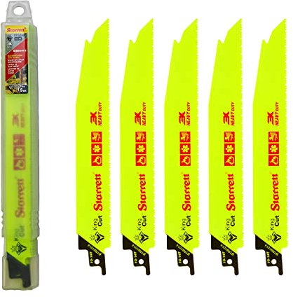Starrett Bi-Metal Reciprocating Saw Blade - 5 Pieces BTR81014-5 King-Cut 200 mm/8 Inch 10 - 14 TPI Unified Shank Heavy Duty Cutting - Compatible with Bosch Dewalt Makita and Many Others
