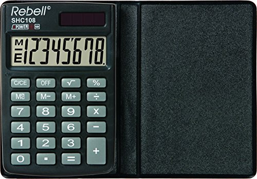 Rebell RE-SHC108 Taschenrechner, 8-stelligem LCD Display, Solarzelle, Wurzel- und dreifacher Speicherfunktion, Schutzhülle, schwarz