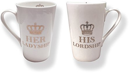 Quality Fine Bone China - His Lordship & Her Ladyship - Set of 2 Mugs in Gift Box