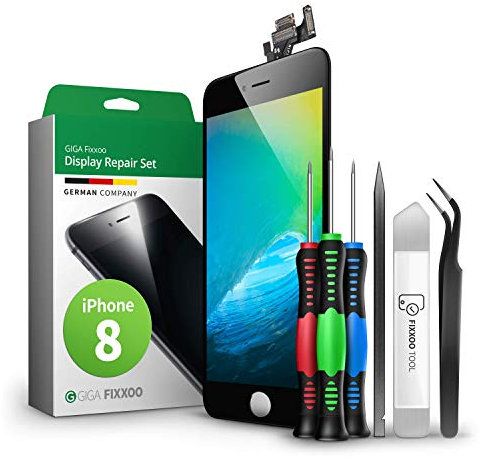 GIGA Fixxoo compatible with iPhone 8 Screen Replacement Complete Kit Black LCD; with TouchScreen, Retina Display Glass, Camera & Proximity Sensor - Easy Repair Guided Installation DIY