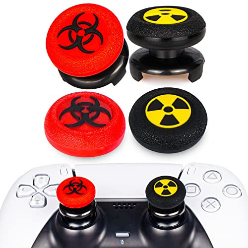 Playrealm FPS Thumbstick Grip Agarres para el Pulgar Extensor Y Impresión Caucho Silicona Apretón Cubrir 4 para Controlador PS5 Dualsenese y PS4 (Negro Radiante Rojo Bioquímico)