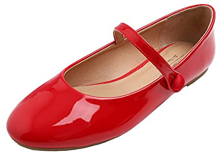 Feversole Women's Mary Jane Fashion,Scarpe Basse Classiche da Donna Décolleté Eleganti Mary Jane con Fibbia Morbida Scarpe da Ballo per Balletto per Donna Rosso 37