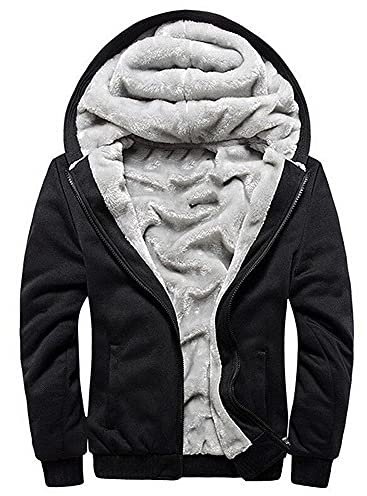 MANLUODANNI Hoodie Herren, Men's Kapuzenpullover mit Tasche Dicker Pullover Jacke Sweatjacke Kapuzenjacke Sweater Casual Kapuzenpulli mit Fleeceartig-Innenseite Schwarz M