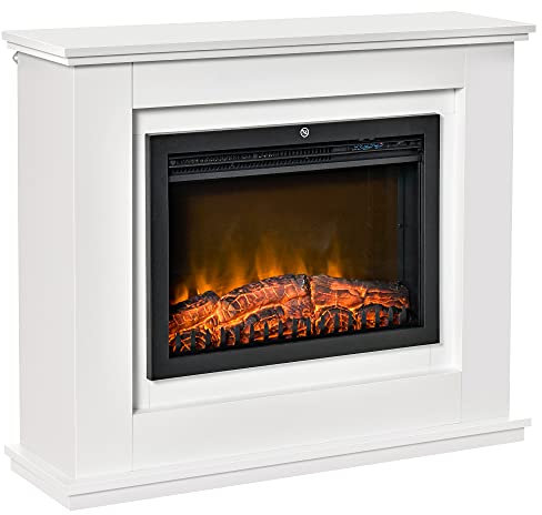 HOMCOM Cheminée électrique Grande Taille 2000 W Effet Flammes LED minuterie température luminosité réglables télécommande fournie Blanc