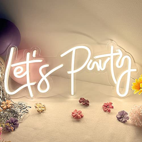 BDUN Let's Party Neon Sign - Add a Vibrant Glow to Your Party Nights! Adjustable Brightness & Long Cord for Added Convenience, Lets Party Neon Light for Wall Decor, Background Decor