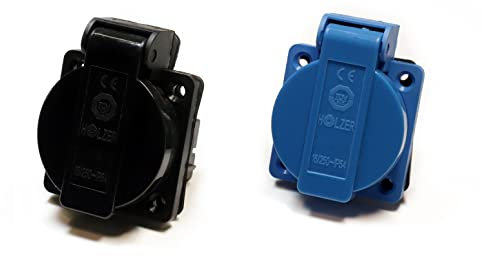 8 Stück/Einbausteckdose Schuko Steckdose 16A mit IP54 / + Flansch Dichtung (4x Schwarz / 4x Blau)