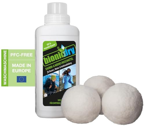 bionicdry Waschmittel-Set für Daunen-, Merino- & Funktionskleidung hygienische schonende Reinigung empfindlicher Materialien, Daunenjacken, Schlafsack, Bettdecken, Merinounterwäsche, Funktionsfaser