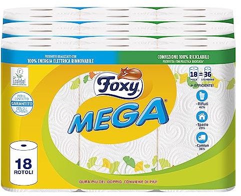 Foxy Mega | Sèche-linge durable 18 rouleaux | 95 larmes | Décoré | Électricité 100% renouvelable | Emballage en plastique recyclé
