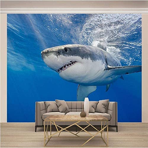 Fototapete 3D Wandbilder Für Schlafzimmer Tier Großer Weißer Hai Fototapete Wohnzimmer Wohnkultur Malerei Tapete Selbstklebend Abnehmbares Wandfoto 350(B) x256(H) cm