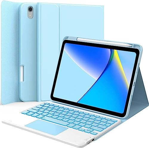 Earto iPad a16 case keyboard for iPad (A16) 11 inch 2025/iPad 10th Generation 10.9 2022, Stain-Resistant Surface, Dual-Device Connection, 7 Color Backlit, Detachable Keyboard, Light Sky Blue