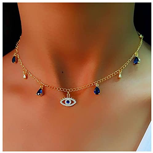 Cimenexe Böhmischen Saphir Böse Auge Anhänger Halskette Gold Kristall Teufel Auge Choker Halskette Teardrop Saphir Halskette Blau Cz Auge Halskette Schmuck Für Frauen Und Mädchen Geschenke