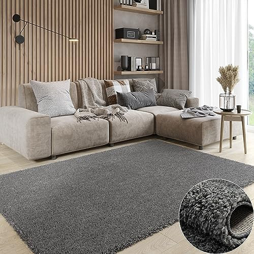 MY-RUG Teppich Shaggy Star Hochflor rechteckig grau 180 x 120 cm - Esszimmer Teppich, Flauschiger Teppich, Pflegeleicht