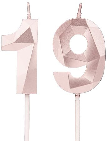 19th Birthday Candles, Rose Gold Number Candles Birthday Decoration, Happy Birthday Cake Toppers, for Birthday Parties Weddings Company Anniversaries (Rose Gold, 19)
