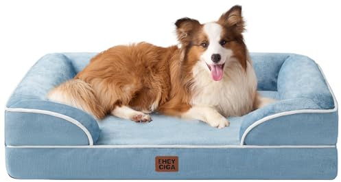 EHEYCIGA Orthopädisches Hundebett Grosse Hunde, 104x69cm, Hellblau | Orthopädischer Eierkistenschaum, Waschbarer und Wasserdichte Bezug, Rutschfester Boden, Reversibles Design, Atmungsaktiv